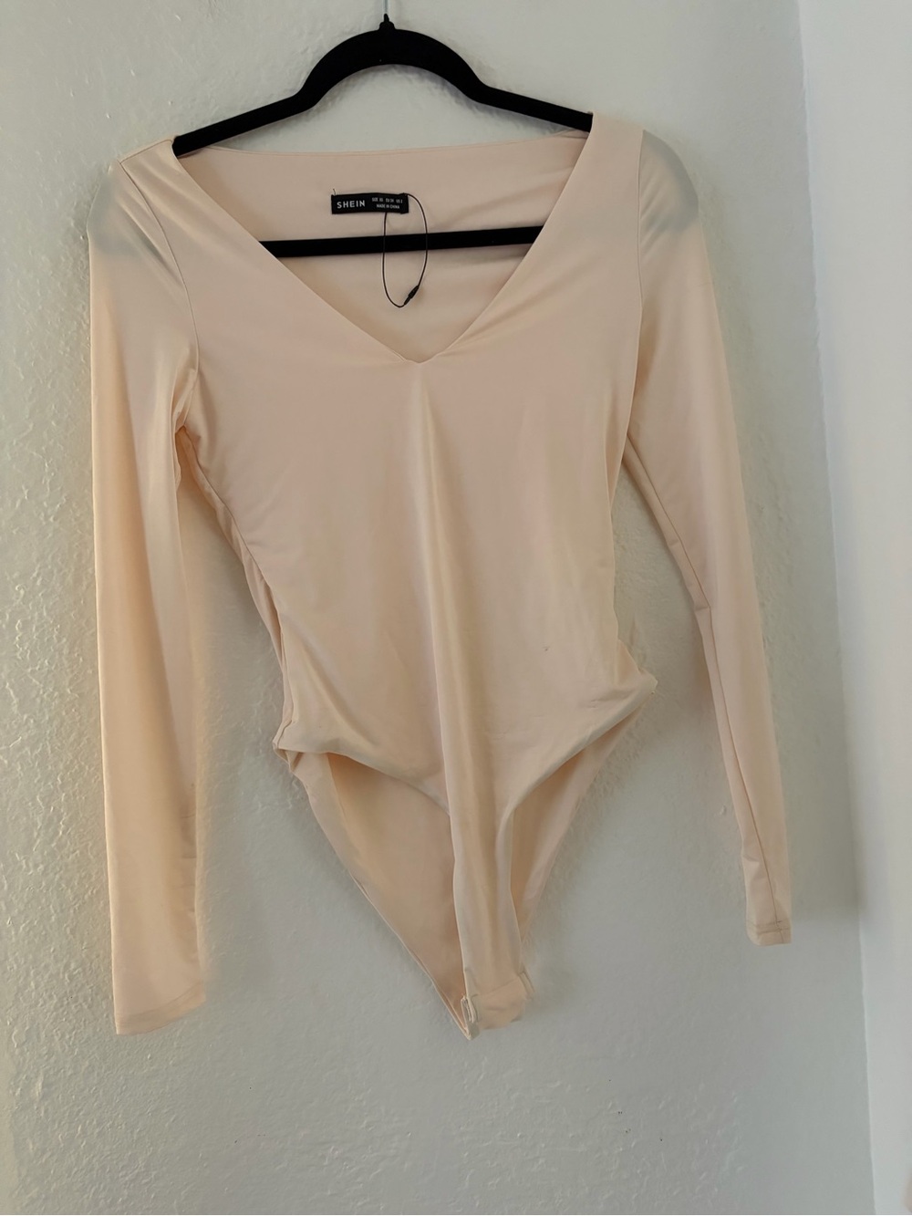 SHEIN Long Sleeve V-Neck Bodysuit in Nude